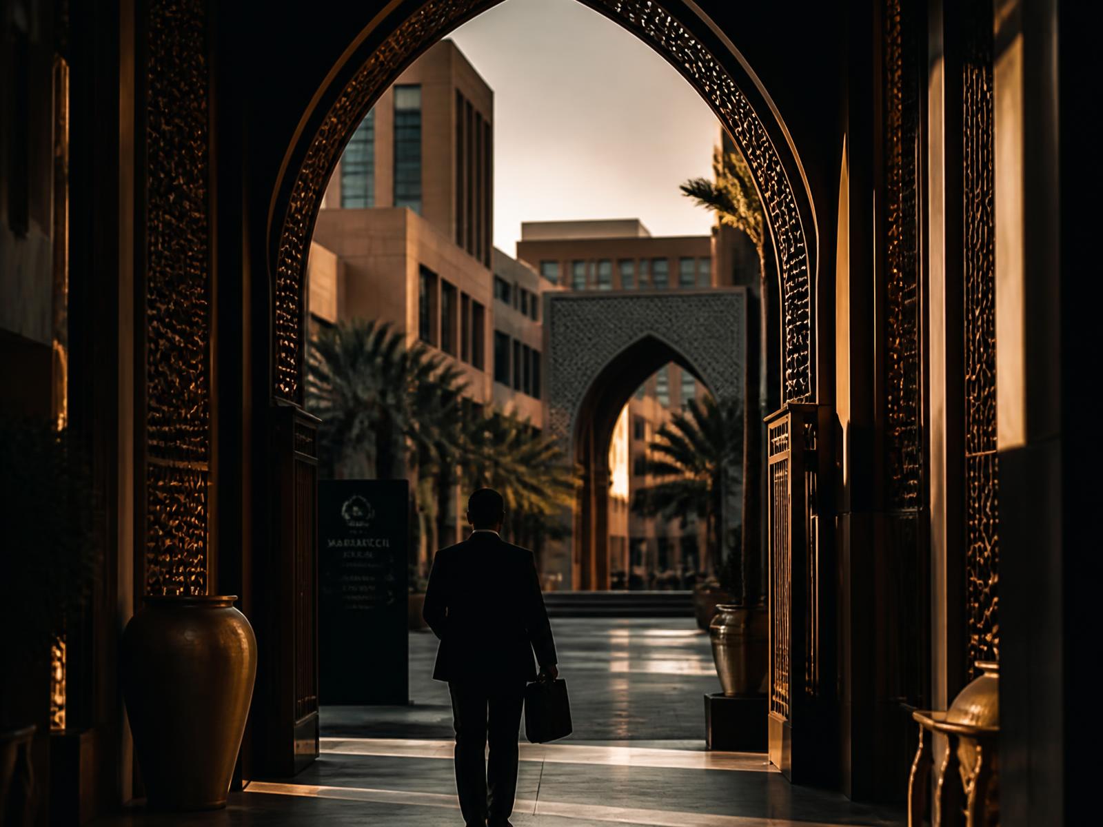Marrakech business district at golden hour